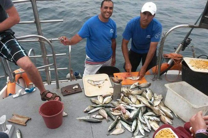 Agadir Boat trip and Fishing - Plage dAgadir from the Water: Anchoring, Fishing Gear, and Swim Time