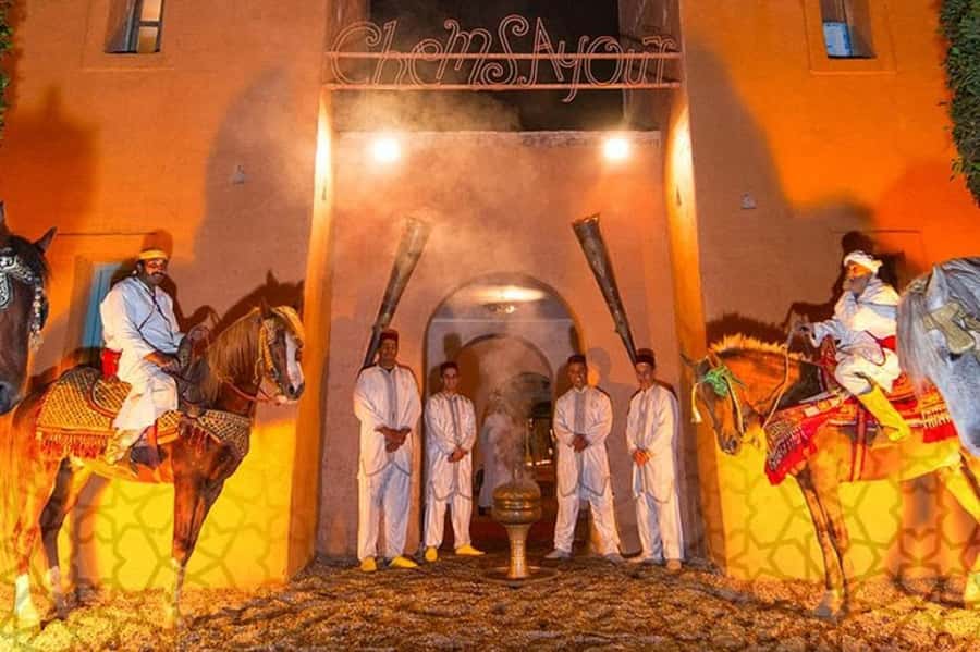 Agadir Fantazia Berber Night Show with Dinner - Arriving to Dancers, Then Settling Into a Caidal Tent