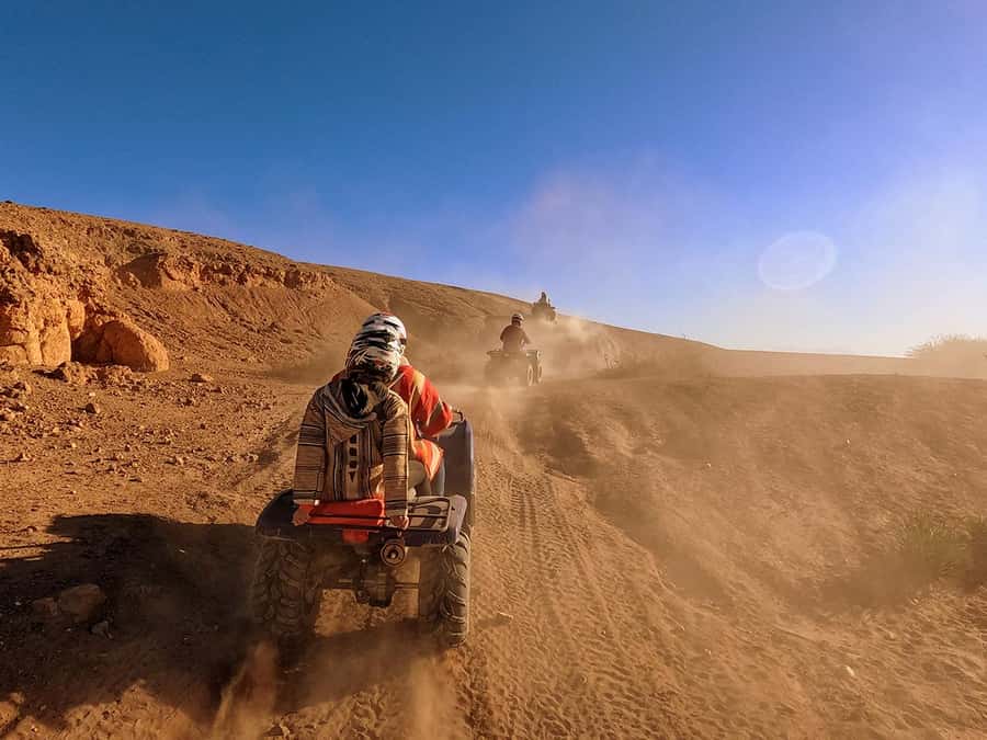 Agafay and atlas: Quad and camel experience - Quad biking in Agafay: how the gear and the pair setup shape the ride