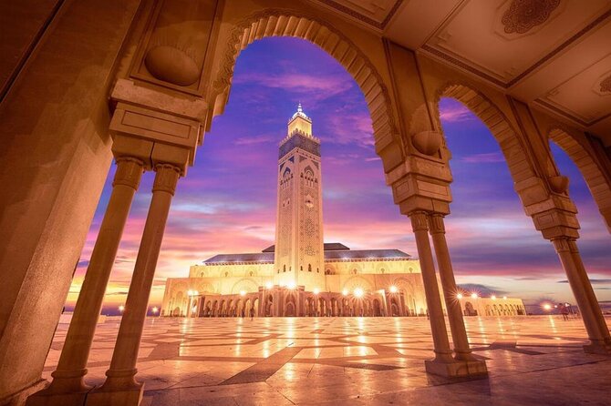 Casablanca Night Tour with Andalusian Dinner Show - Hassan II Mosque from the outside at night: the best first impression