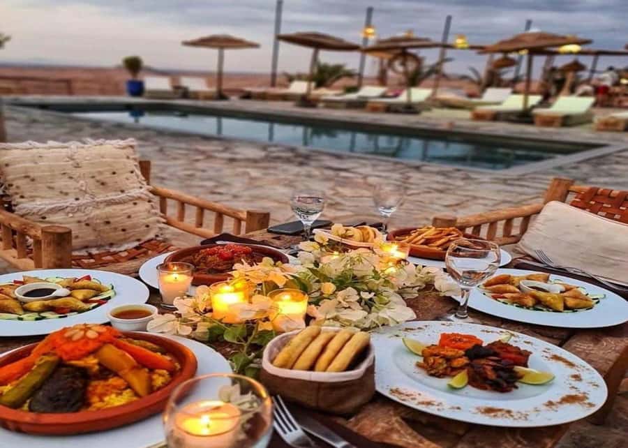 From Marrakech: Agafay Desert Sunset Dinner with Live Show - Mint tea and sunset in Agafay, where the colors come in
