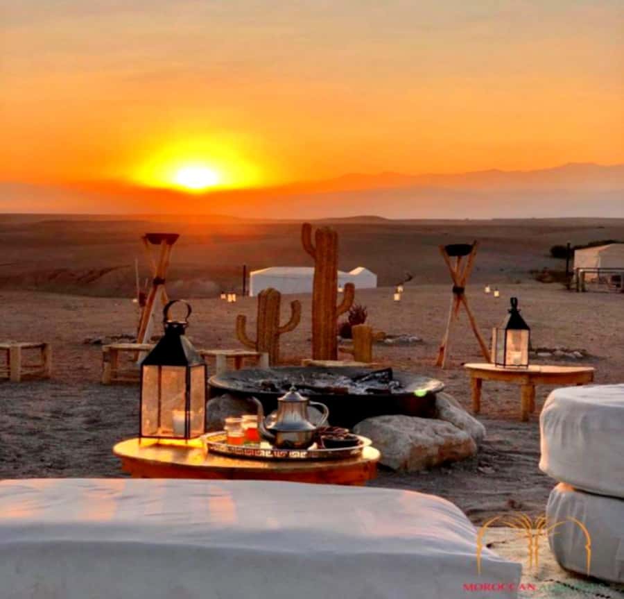 From Marrakesh Agafay Desert Dinner & Sunset, and Camel Ride - The Agafay camp at sunset: pool time, views, and sweets