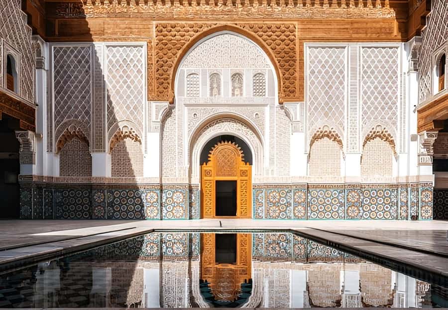 Marrakech: Bahia Palace, Ben Youssef Medersa, & Souks Tour - Koutoubia Mosque photo stop: the quick orientation move