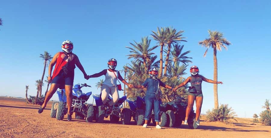 Marrakech: Desert and Palm Grove Sunset Quad Tour with Tea - Stop one: mint tea with bread, honey, olives, and olive oil