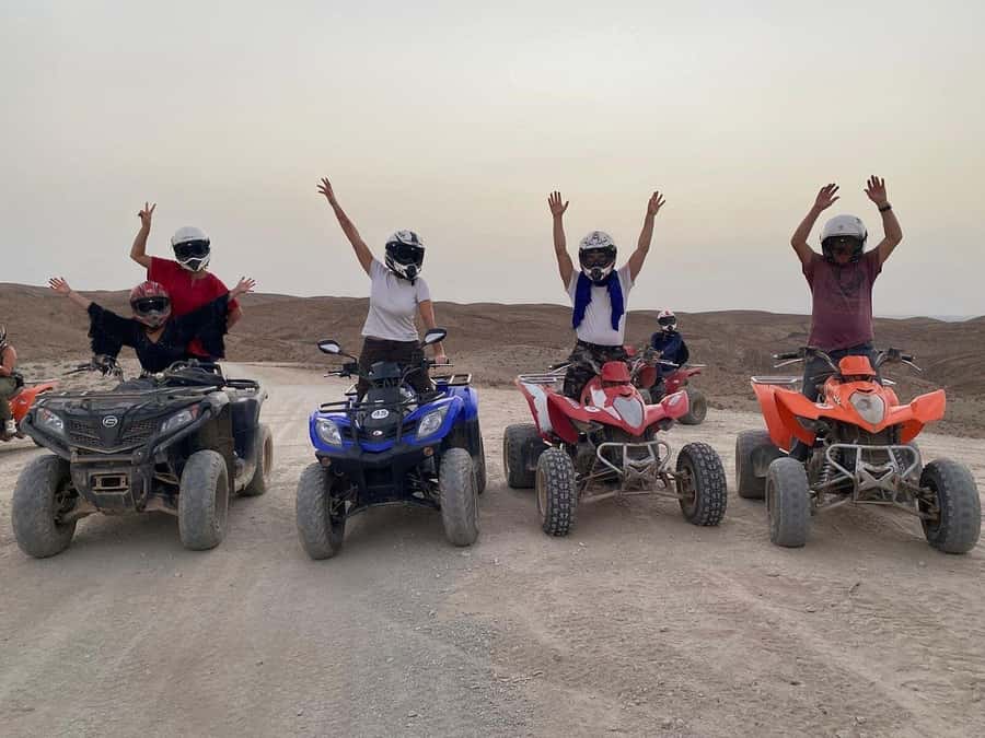 Marrakech: Desert Quad Bike Tour with Tea & Optional Dinner - Arrival at the desert camp: tea, photos, and the Atlas viewpoint pause