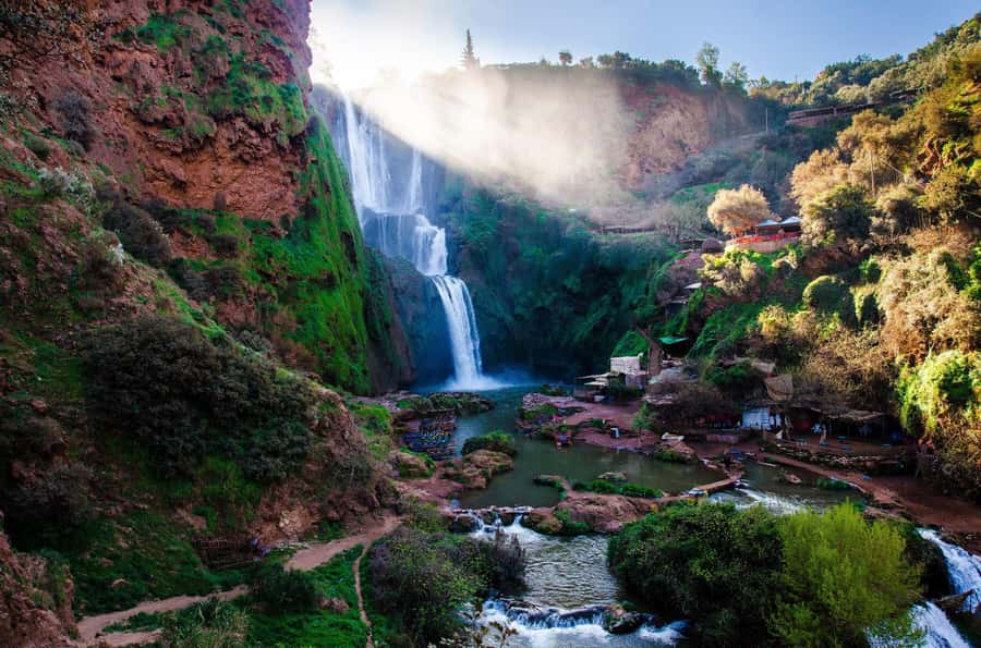 Marrakech : Ouzoud Waterfalls & Guided Tour & Boat Ride - Ouzoud Waterfalls: 100-Meter Cliffs, Turquoise Water, and Misty Trails