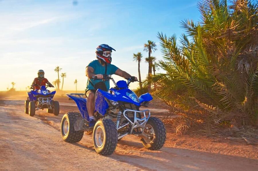 Marrakech Palmeraie: Camel Ride & Quad Bike Experience - Quad biking in the desert tracks, helmets, goggles, and the adrenaline level