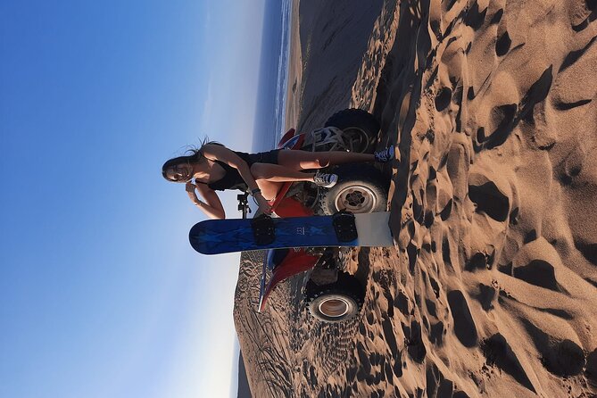 Sandboarding with Panoramic Views of the ocean and Agadir Desert - Tamri National Park dunes: getting your first satisfying slide