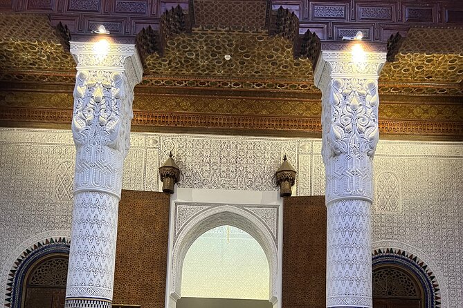 Secret Garden , Dar El Bacha Or Ben Youssef School & Souks - The Medina maze, Jemaa el-Fnaa, and Rahba Kedima spice square