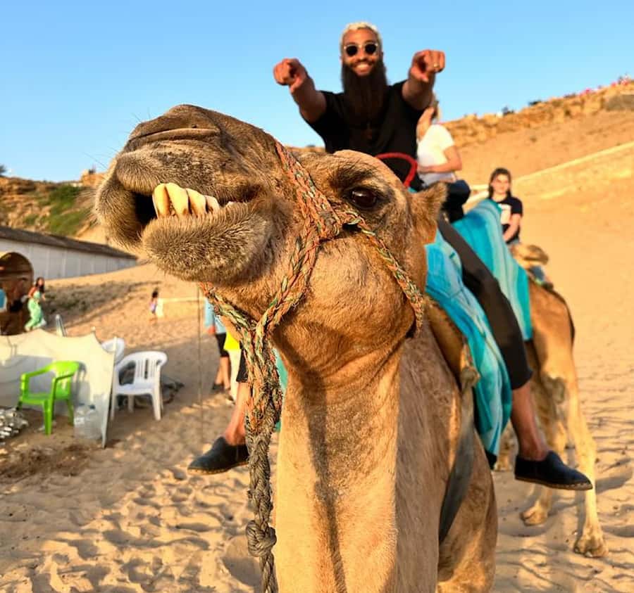 Tangier: Achakar Beach Sunset Camel Ride & Moroccan Dinner - Hercules Caves, with time to look and breathe